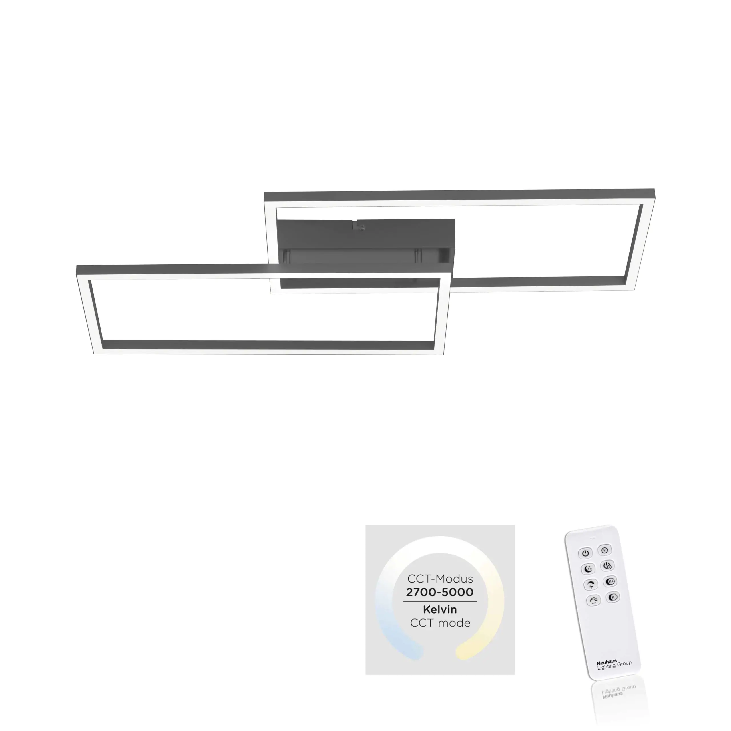 Plafonnier LED noir finition mate avec télécommande. Style moderne, lumière ajustable et installation simple. Éclairez votre espace avec élégance.