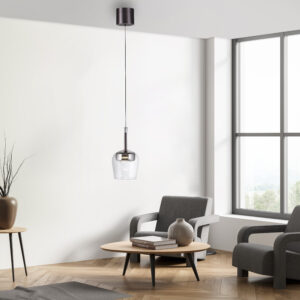 La suspension Q-KON en verre transparent se distingue par son design raffiné et ses fonctionnalités avancées. Elle est idéale pour un intérieur moderne et connecté. Tout d’abord, cette suspension offre une diffusion de lumière élégante grâce à son double verre coloré, intégré à l’intérieur du grand verre transparent. Ce design particulier permet de jouer subtilement avec la lumière et les reflets, créant des nuances visuelles chaleur qui ajoutent et profondeur à votre espace.