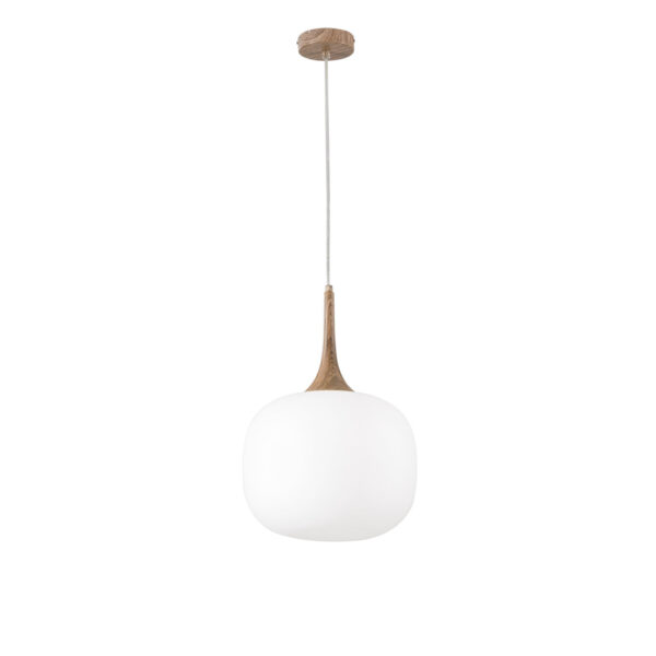 La suspension Jaipur séduit par son design chaleureux et raffiné. Elle associe la chaleur d’un métal imitation bois à la pureté d’un globe en verre opale blanc. Ce contraste harmonieux crée un luminaire unique, à la fois moderne et intemporel.