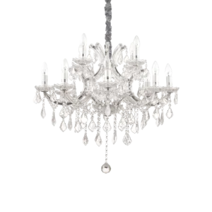 Plongez dans l’élégance pure avec la suspension chrome design luxe NAPOLEON SP12 Chrome. Son diamètre généreux de Ø 74 cm s’impose dans les grands espaces, tandis que sa hauteur réglable (min. 88 cm / max. 170 cm) lui permet de s’adapter à vos plafonds. Sa finition chromée brillante et ses éléments en verre soufflé et cristal créent un visuel raffiné qui capte immédiatement l’attention.