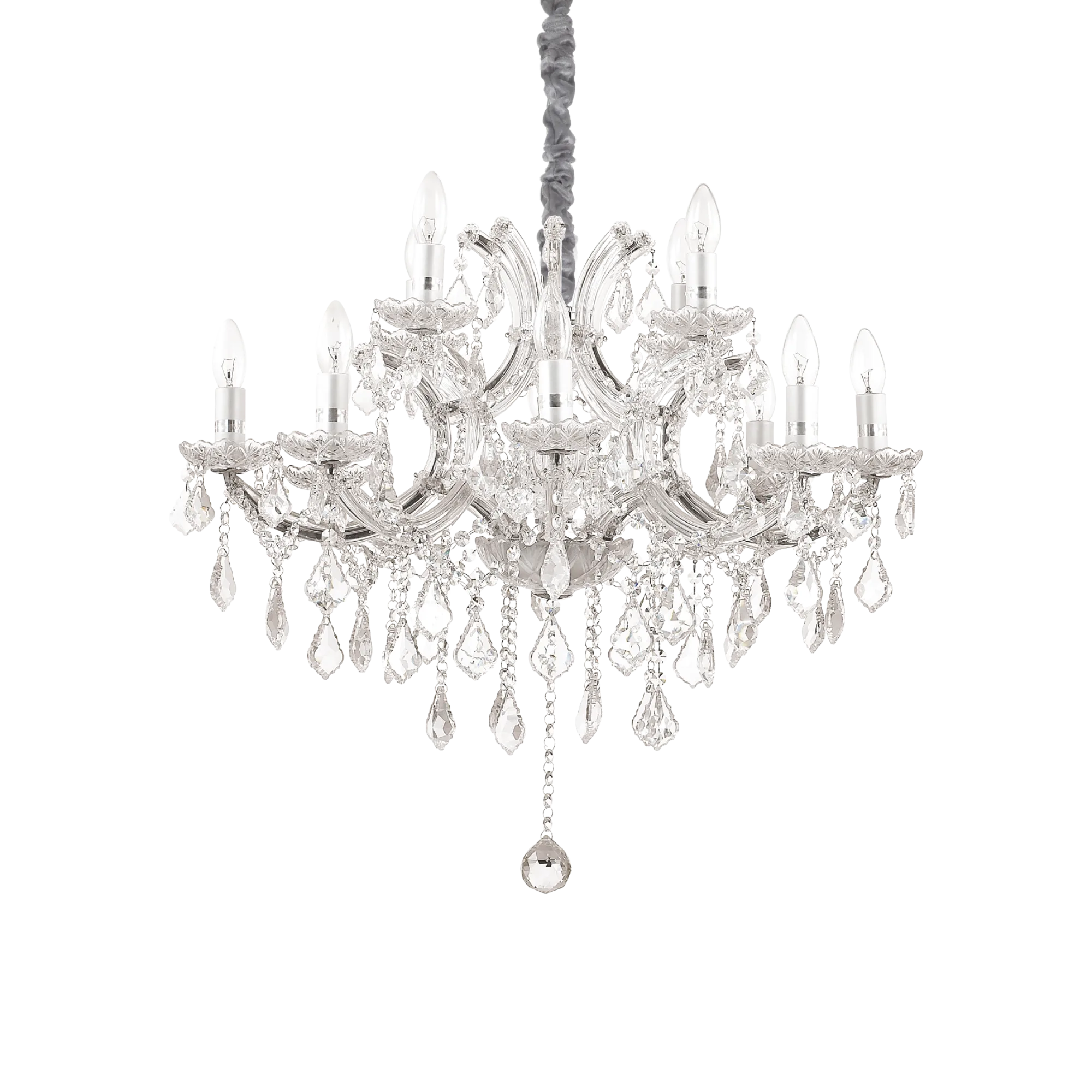 Plongez dans l’élégance pure avec la suspension chrome design luxe NAPOLEON SP12 Chrome. Son diamètre généreux de Ø 74 cm s’impose dans les grands espaces, tandis que sa hauteur réglable (min. 88 cm / max. 170 cm) lui permet de s’adapter à vos plafonds. Sa finition chromée brillante et ses éléments en verre soufflé et cristal créent un visuel raffiné qui capte immédiatement l’attention.