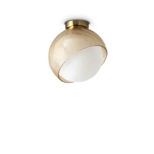 Plafonnier design en laiton et verre opalin avec douille E27. Éclairage doux, style élégant et ampoule libre pour un rendu personnalisé.