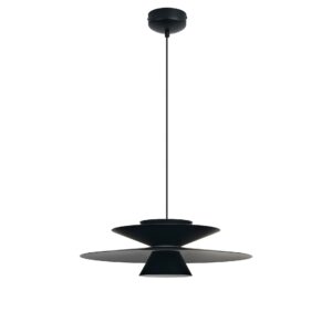 Suspension LED noire 12 W avec lumière blanc chaud 3000 K et 900 lm. Design contemporain pour salon, salle à manger ou cuisine ouverte.