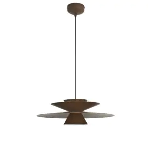 Suspension LED en finition café foncé. Lumière blanc chaud 3000 K, 900 lm, design contemporain et diffusion homogène pour salon, salle à manger ou cuisine.
