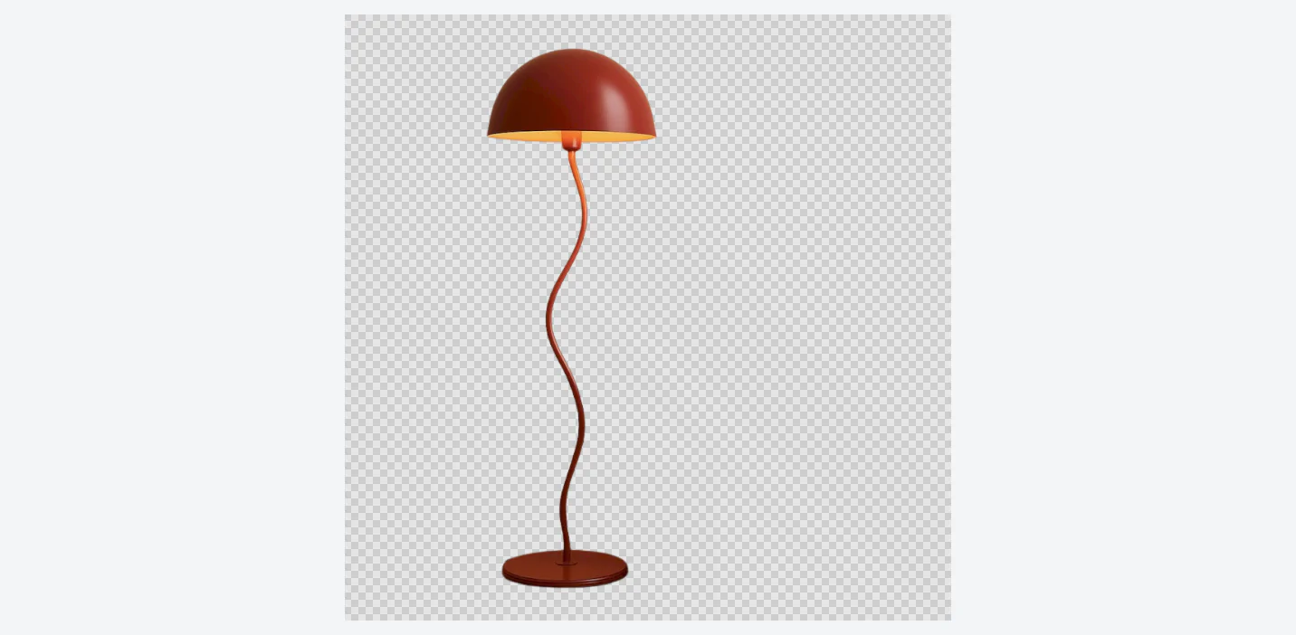 Lampadaire design brique avec abat-jour en forme de dôme et pied ondulé original. Idéal pour salon moderne ou intérieur rétro chic.