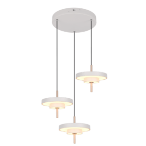 Suspension design moderne gris chaud et or a trois descentes par Trio Lighting.