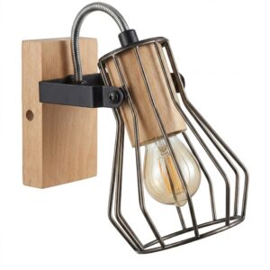 Applique spot style industriel en bois et metal noir modele MAC.