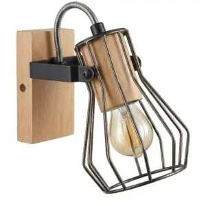 Applique spot style industriel en bois et metal noir modele MAC.