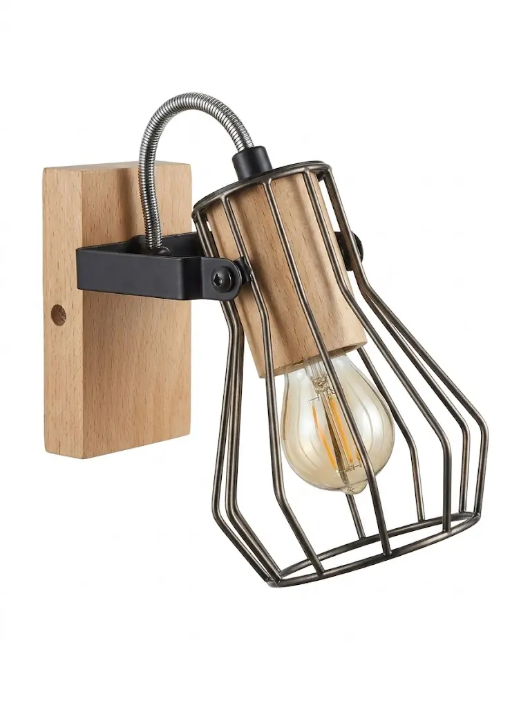 Applique spot style industriel en bois et metal noir modele MAC.