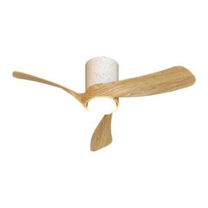 Plafonnier ventilateur LED Nemo XS blanc en céramique et pales effet bois