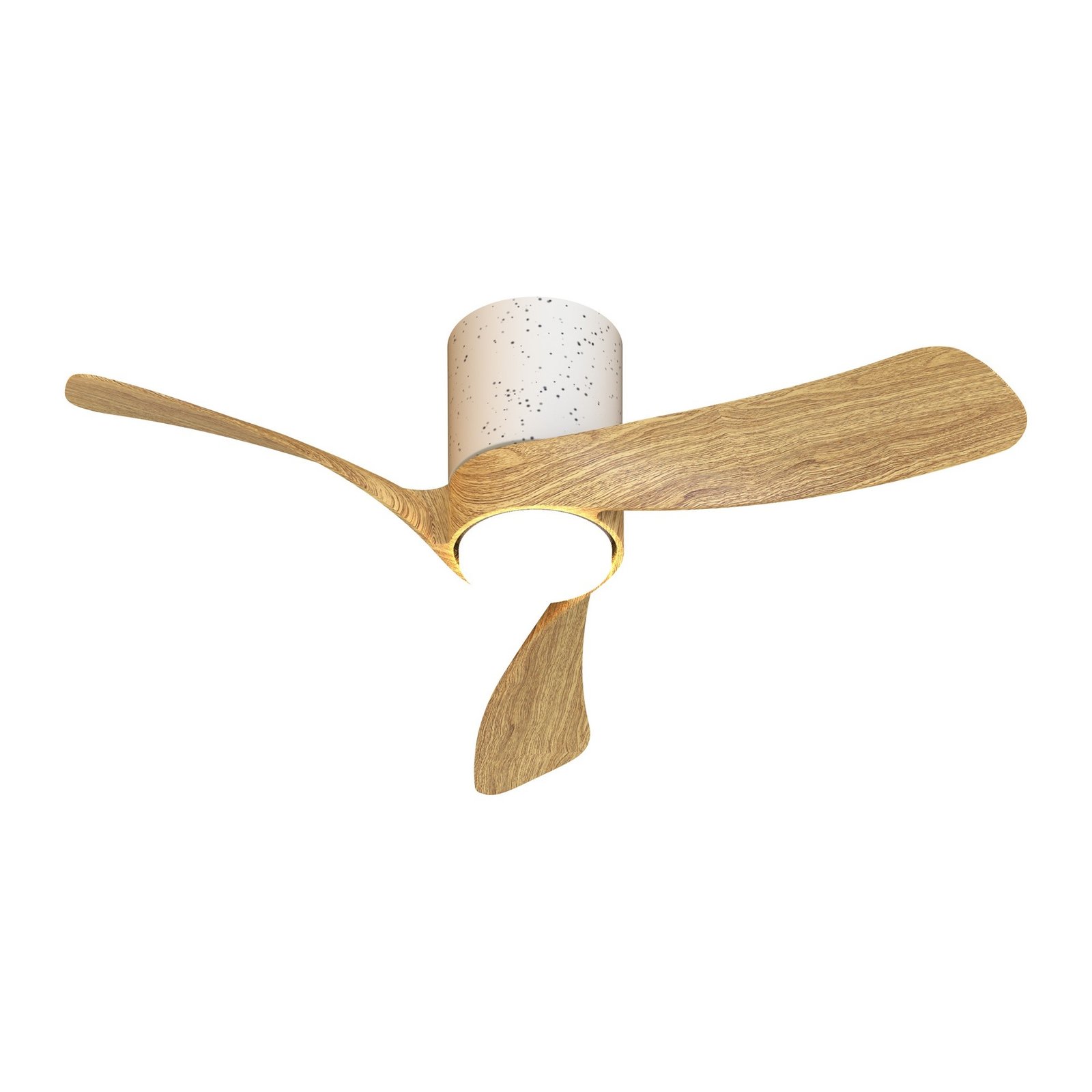 Plafonnier ventilateur LED Nemo XS blanc en céramique et pales effet bois