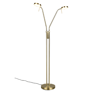 Gros plan sur les deux tetes orientables du lampadaire liseuse led moderne.