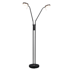 Lampadaire liseuse noir moderne double eclairage en metal noir mat.