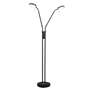 Lampadaire liseuse noir moderne double eclairage en metal noir mat.