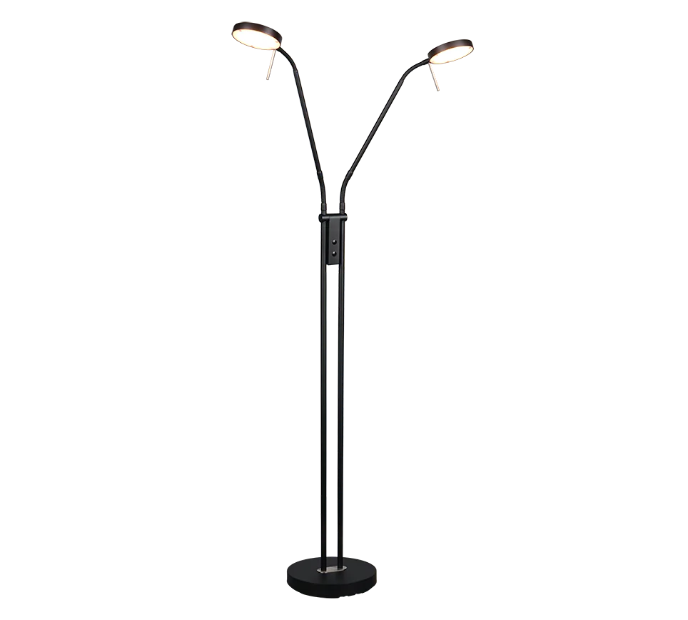 Lampadaire liseuse noir moderne double eclairage en metal noir mat.