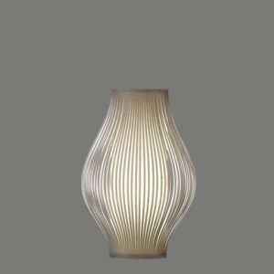 Petite lampe a poser ajouree en forme d'amphore couleur pierre et sable.