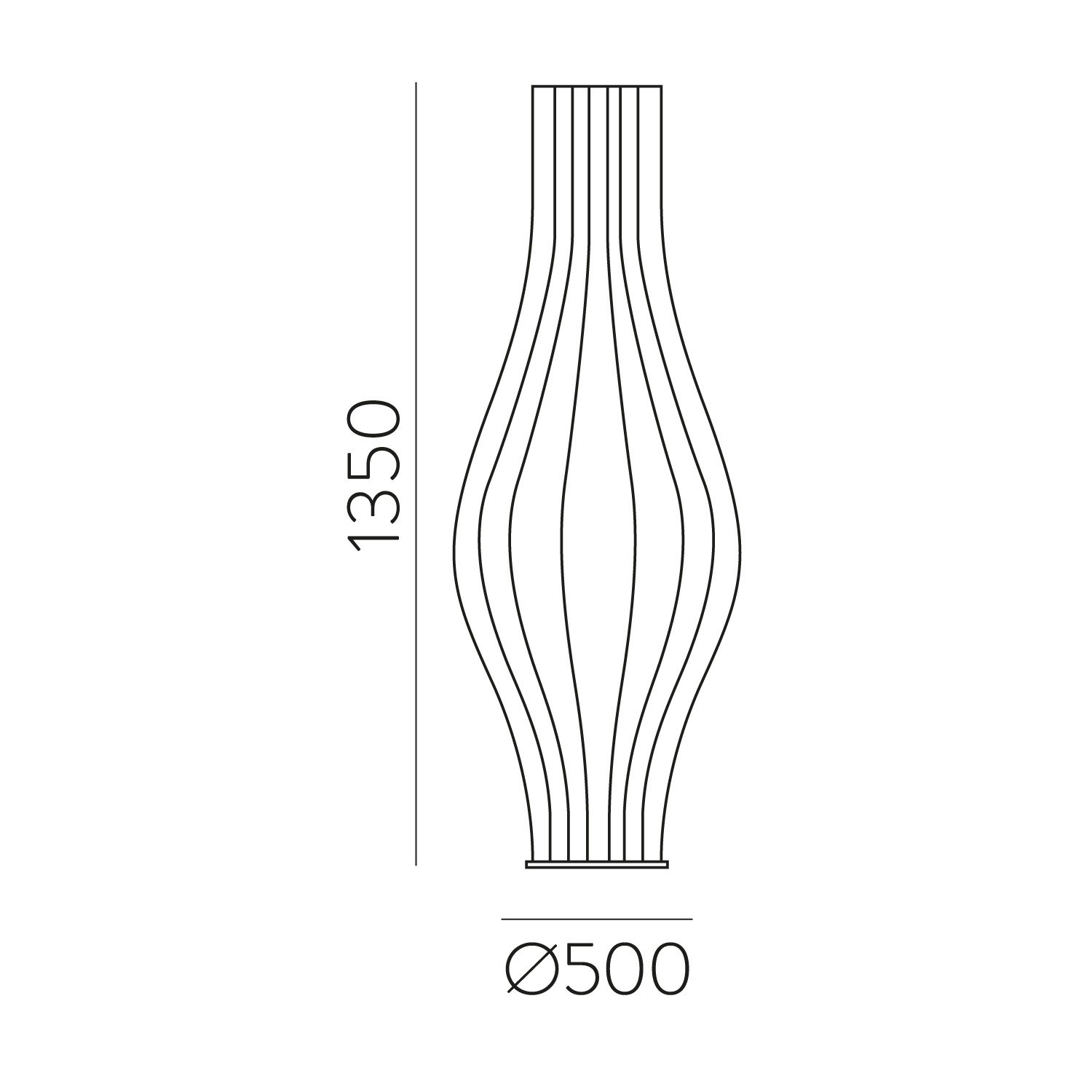 Schema des dimensions du lampadaire de sol ajoure 135 cm.