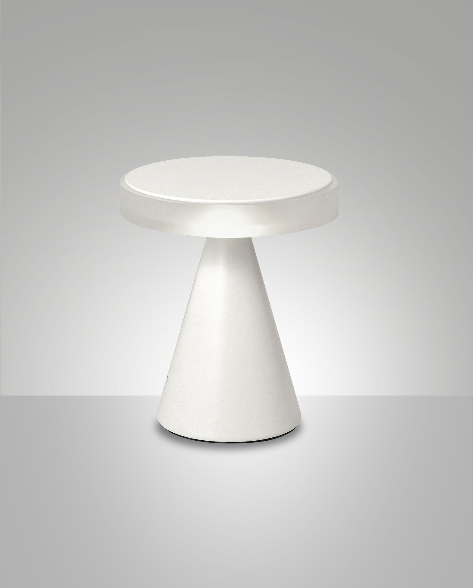 Petite lampe a poser LED geometrique conique blanc mat 20 cm.