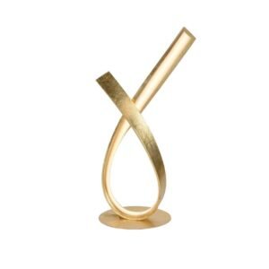 Lampe a poser LED doree a la feuille d'or en forme de ruban entrelace.