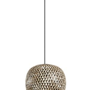 Suspension boule en bambou tresse bicolore noir et naturel de 28 cm.