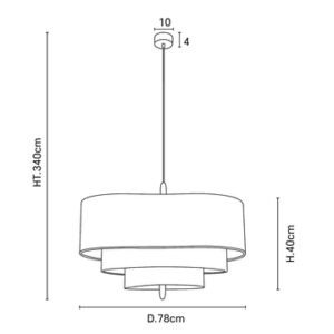 Schema des dimensions de la suspension galet en tissu 78 cm de diametre.