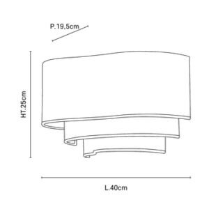 Schema des dimensions de l'applique murale en tissu ecru 40 cm.