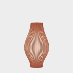 Lampe a poser ajouree en forme d'amphore couleur tuile terracotta.