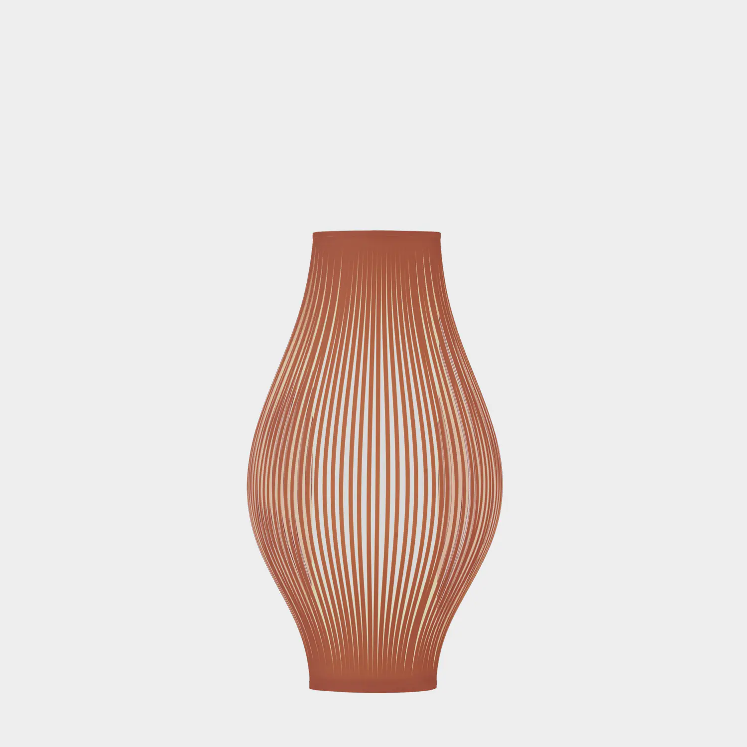 Lampe a poser ajouree en forme d'amphore couleur tuile terracotta.
